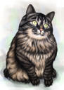 Kresba karikatury kočky v celotělovém typu s jednobarevným pozadím z fotografie