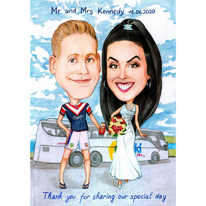 Thank You Cartoon Bride and Groom Drawing
