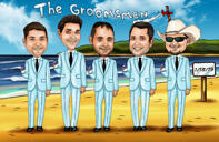 Groomsmen Cartoon sulla spiaggia