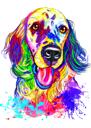 English Cocker Spaniel Dog Breed Caricature in Rainbow Watercolor Style from Photo