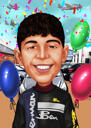 Divertente caricatura di compleanno, ritratto in cartone animato da foto