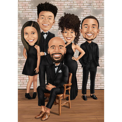 Family Caricature in Formal Clothing for Event
