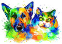 Hond+en+kat+aquarel+schilderij