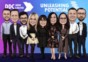 Full Body Group Caricature in Colored Style