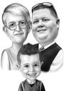 عائلة بالأبيض والأسود مع رسم كارتون للأطفال من الصور