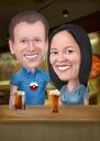 Couple dans la caricature de bar à partir de photos dans le style de couleur pour un cadeau personnalisé