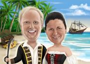 Retrato de caricatura de casal de piratas