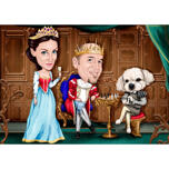 King and Queen with Pet Caricature