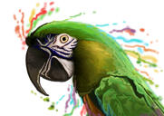 Ara -papukaija -muotokuva luonnollisessa vesiväri -värissä lintujen ystäville