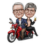 Karikatur af et par på motorcykel