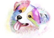 Border Collie Cartoon Portrait from Photo in Delicate Pastel Watercolor Style