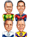 Big Heads superheltegruppekarikatur fra fotos med farvet baggrund