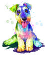 Legrační karikaturní portrét psa ve stylu akvarelu z fotografií