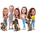Família de corpo inteiro com cães