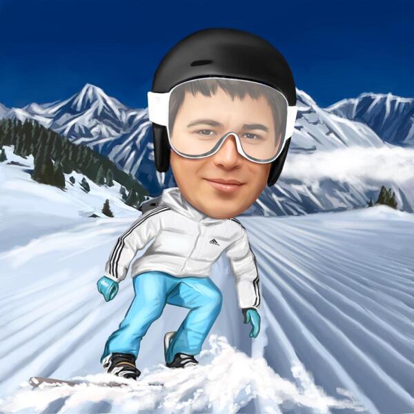 Caricatura di snowboard invernale personalizzata dalla foto
