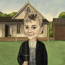 American Gothic Style Kid Caricature