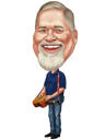Full Body Man with Guitar Caricature in Colored Exaggerated Style for Gift