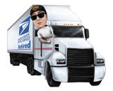 Caricatura de conductor de camión en estilo de color sobre fondo personalizado