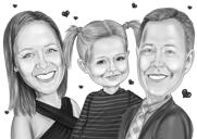 Koppel met babyportretkarikatuur van foto's getekend in zwart-witstijl