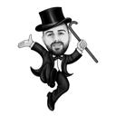 Party Show Man Cartoon Portrait from Photos in Black and White Style