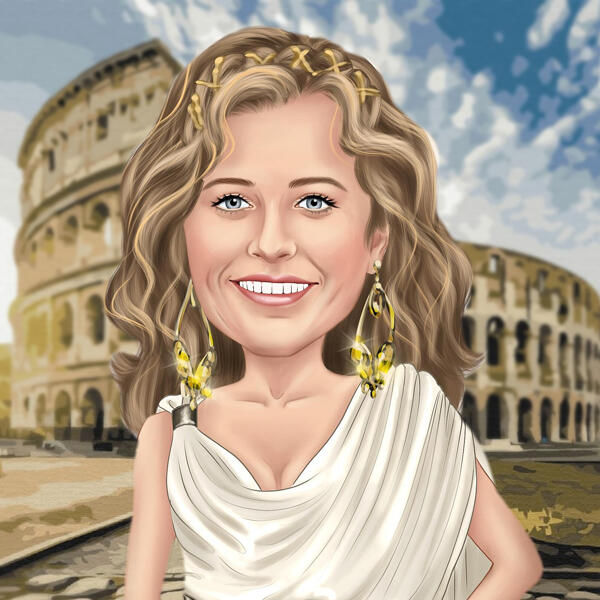 Desenho de caricatura romana com o Coliseu
