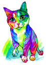 Cat Caricature Portrait from Photos in Bluish Watercolor Style