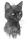 Caricatură specială de pisică acuarelă neagră personalizată pentru cadou iubitorilor de pisici