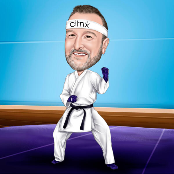 Personlig Karate Practitioner Person Tegneserieportræt i fuld kropstype