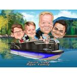 Exaggerated Group Caricature with Pets on Boat