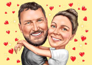 Couple Caricature on Romantic Background