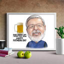 Muž s karikaturou piva na plátně - nápad na dar otce ručně kreslený v legračním přehnaném stylu