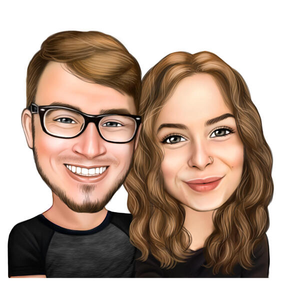 Portrait de dessin animé de deux personnes dans un style coloré sur fond blanc à partir de photos
