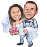 Caricatura de desenho animado do noivo segurando a noiva