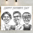 رسم كاريكاتوري لثلاثة أشخاص بأسلوب كرتوني مضحك ومبالغ فيه من الصور الموجودة على الملصق