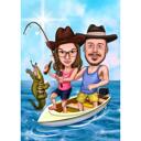 Divertente caricatura di coppia di pescatori
