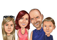 Caricature colorée de famille de 4 personnes