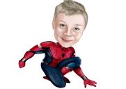 Spider Kid Movie geïnspireerde karikatuur in kleur Full Body Style
