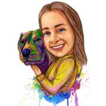 Caricature of Little Girl Holding Puppy