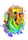 Spilgts akvareļa papagaiļa karikatūras portrets no fotoattēla