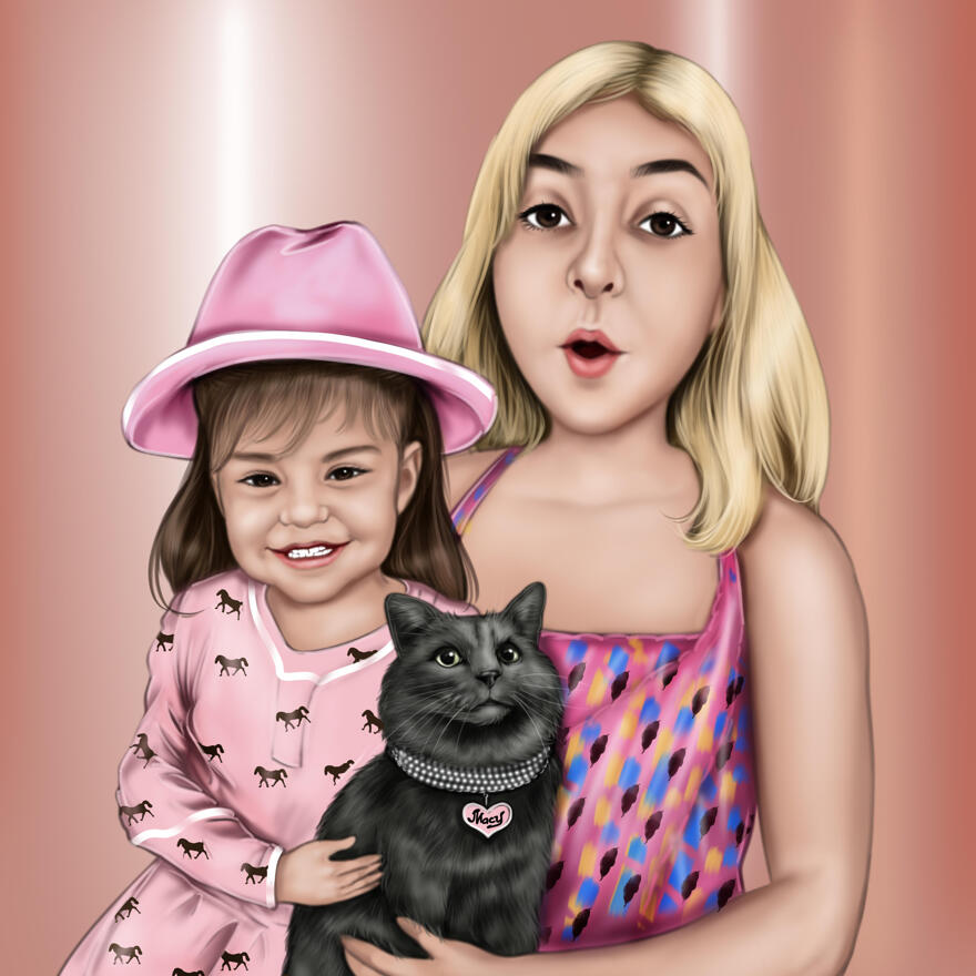 Mother and Daughter Caricature Drawing