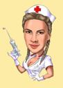 Caricatura de enfermeira personalizada a partir de fotos com um fundo colorido
