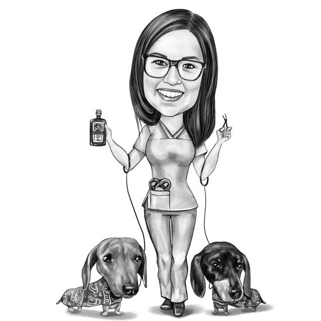 Vet Doctor with Dachshund Dogs Cartoon