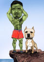 Superhero Owner with Dog Drawing