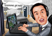 Spelarpresent - karikatyrporträtt från foto med anpassad bakgrund