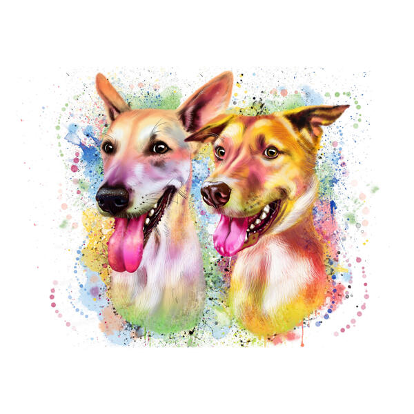 Basenji-karikatyyri: Vesivärinen koirapari