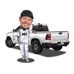 Person with Jeep Car Caricature