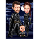 Karikatur einer Superheldenfamilie nach einem Foto