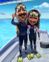 Persoon Snorkelen Cartoonportret van foto's - Perfect op maat gemaakt cadeau-idee voor duiken