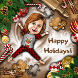 Christmas Kid in Pajamas Caricature – Holiday Greeting Card