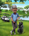 Golfa spēlētāja dzimšanas dienas karikatūra